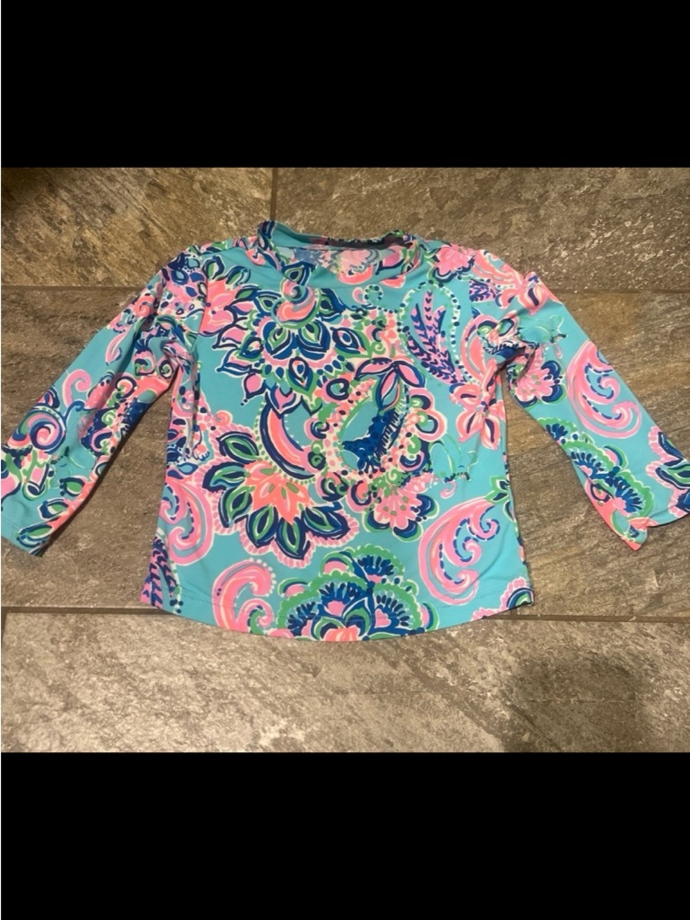 Lilly Pulitzer girls Aqua swim Top with Pink, Navy & Green Paisley Print